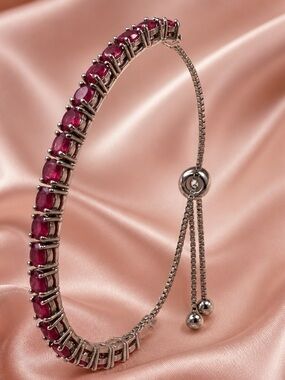 Raspberry Rhodolite Garnet, S925 Adjustable Bolo Bracelet